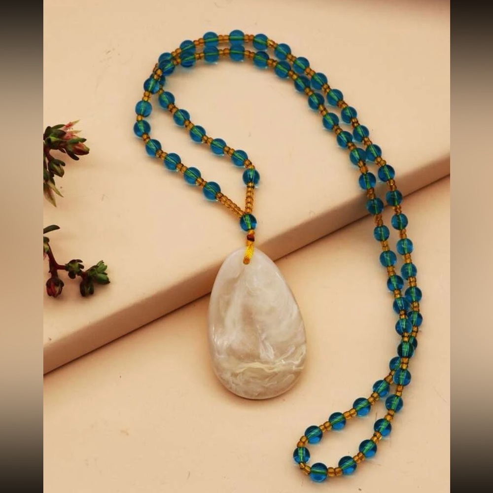 Vintage Natural Honey Yellow Jadeite Jade Gemstone Water Drop Beaded Necklace - Picture 12 of 12